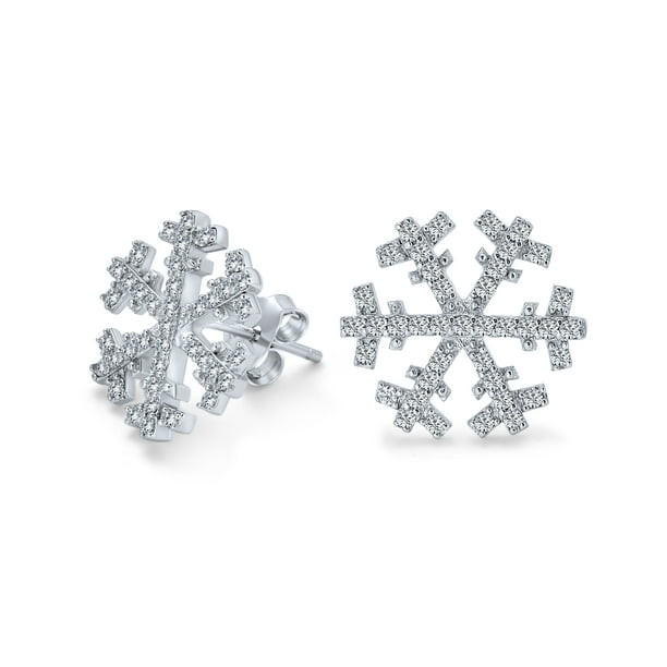 Silver Plated Cubic Zirconia Crystal Snowflake Stud Earrings Gift Christmas